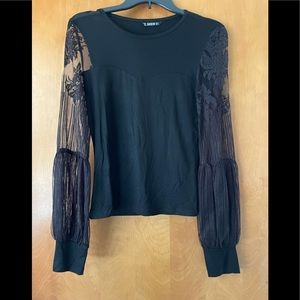 SHEIN Sheer Lace Lantern Sleeve Mesh Yoke Top